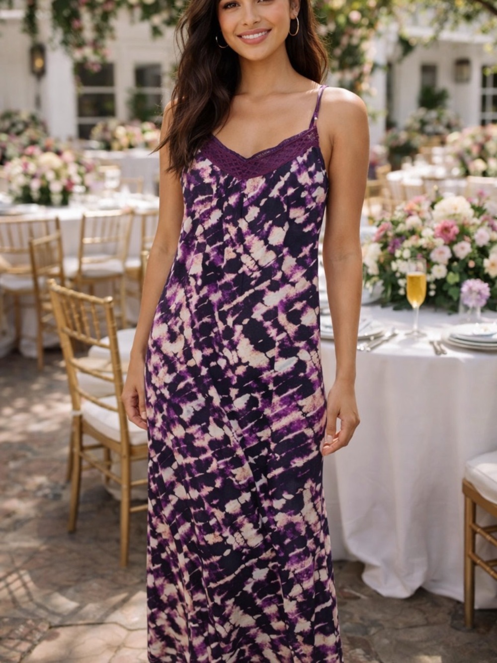 VENUS- NWOT Purple and Pink Tie-Dye Maxi Dress Size XS
